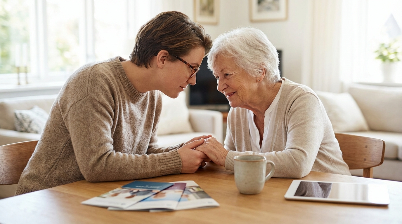 Conversando com o idoso sobre apoio e segurança.